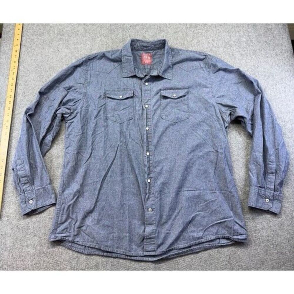 Wrangler Jeans Co Red Chambray Denim Button Down Shirt 3XL Mens Western Workwear
